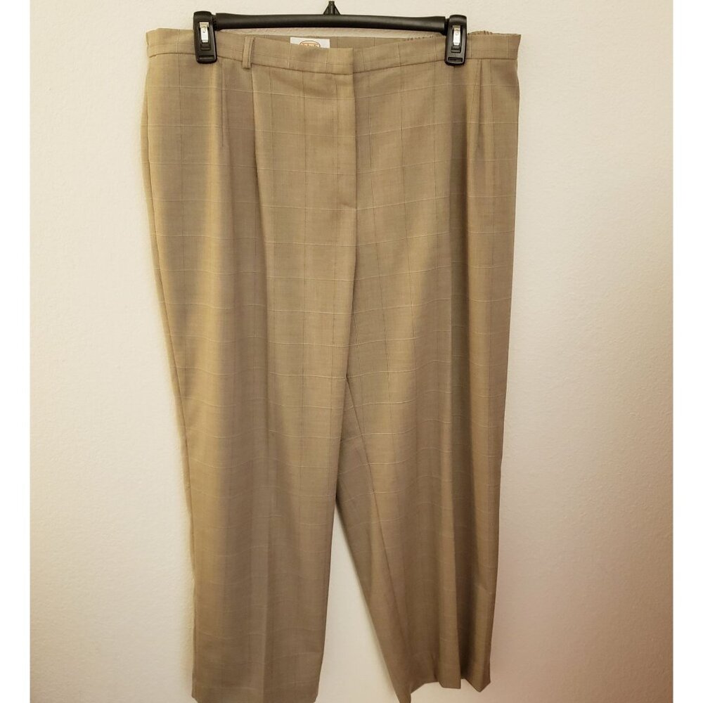 Talbots Petites Tan Classic Straight Leg Pants Window Pane Checks Size 22W NWT